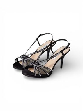 NinaBarbara Sandal Black Luster Satin Women's Size 8.5M